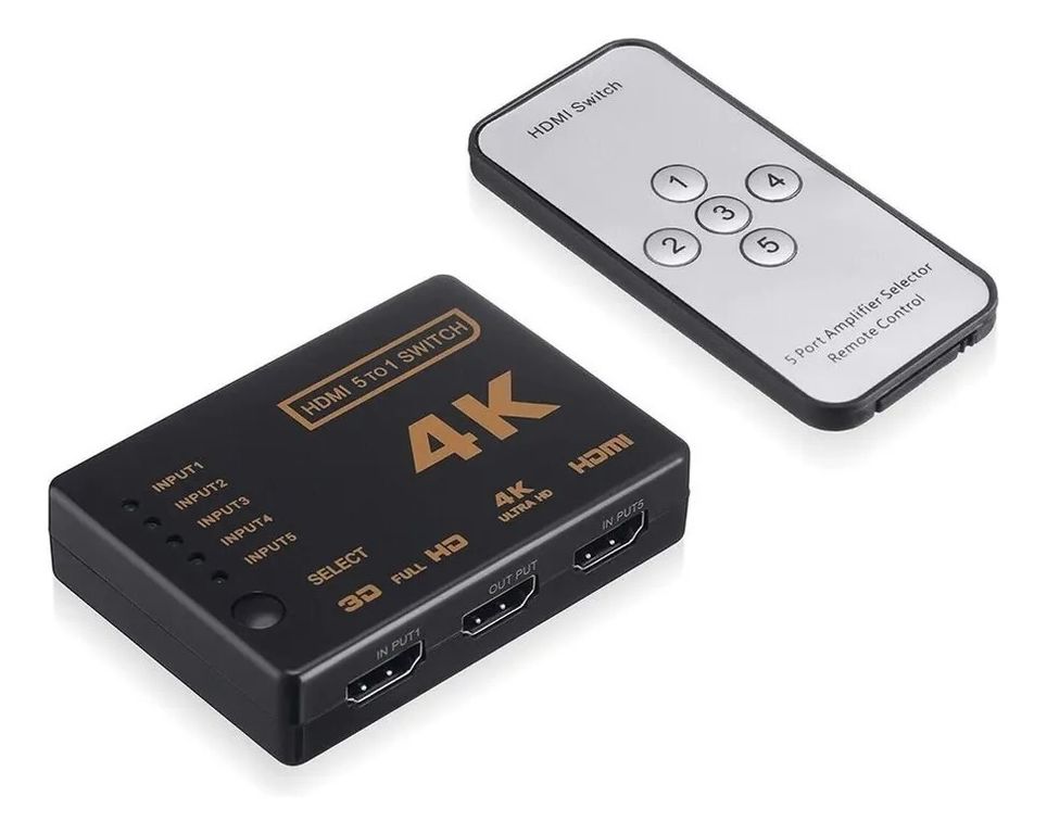 HDMI Switch 5x1 Ultra HD 4K con Mando a Distancia Incluido