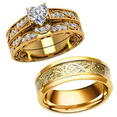 NO LOGO - Anillos De Compromiso Pareja Acero Inoxidable Dorados diseño Unico
