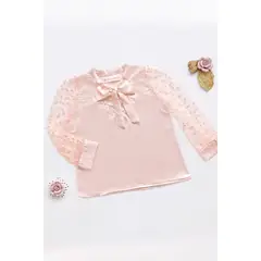 KIDS MASHMELO - BLUSA DE SEDA CON MANGAS DE TULL PARA NIÑA