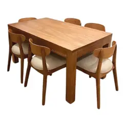 ALTO HOGAR - Juego De Comedor Tamiza 6 Sillas Beige Madera Tornillo