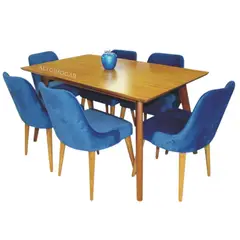 ALTO HOGAR - Juego De Comedor Xander 6 Sillas Azul Madera Tornillo