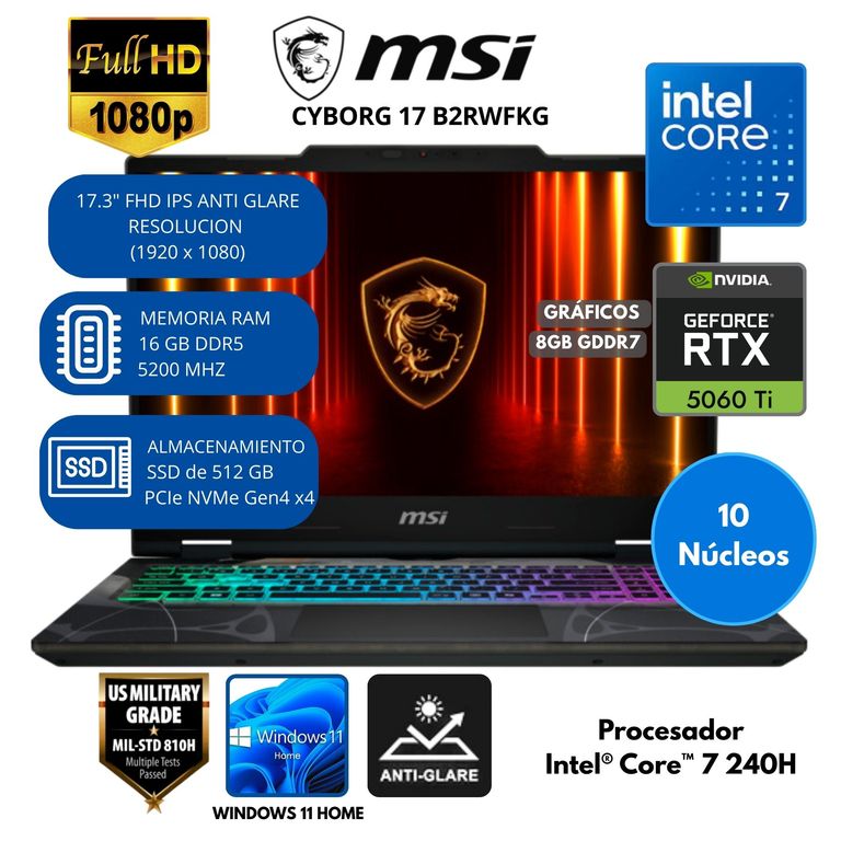 Laptop Gaming INTEL CORE 7 (CYBORG 17 B2RWFKG) RAM 16 GB SSD 512 GB 17.3" FHD IPS Windows 11