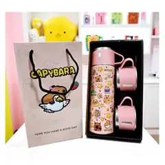 MORITA BAG STORE - TERMO CAPIBARA DE 500 ML CON 2 TAZAS DE REGALO - ROSADO