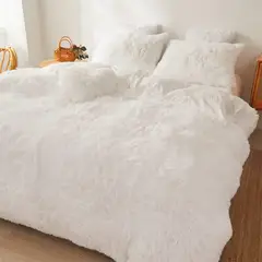 GOLDEN - EDREDÓN PIEL DE OSO DE 2 PLAZAS + 2 FUNDAS DE ALMOHADA BLANCO