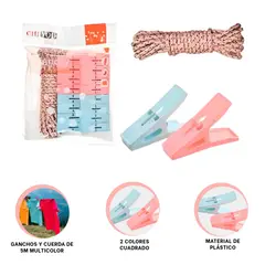 GENERICO - Pack5 Ganchos para Ropa de Plástico Resistentes Multicolor