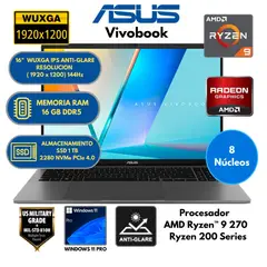 ASUS - Laptop Vivobook S16 AMD Ryzen 9-RAM 16 GB SSD 1TB 16" WUXGA IPS Windows 11 PRO