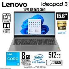 LENOVO - Laptop IdeaPad 3 15IAU7 Intel Core i3-1215U 8GB RAM 512GB SSD 15.6" FHD - 82RK00WCLM