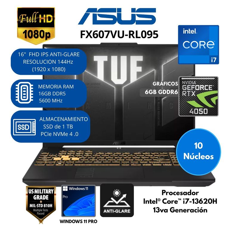 Laptop TUF Intel Core i7( F16 Gaming FX607VU-RL095) RAM 16 GB SSD 1 TB 16" FHD IPS Windows 11