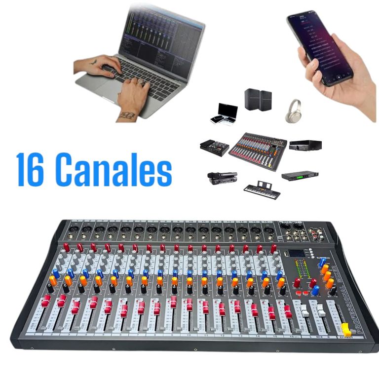 Consola de Audio Profesional con Ecualizador y 16 Canales