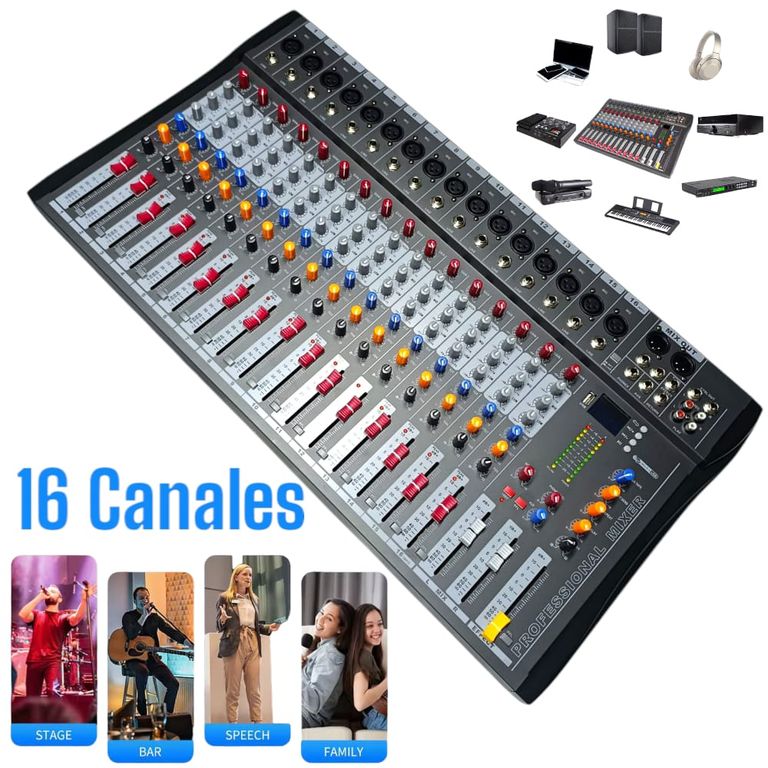 Mesa de Mezclas 16 Canales para Estudio, Vivo y Streaming