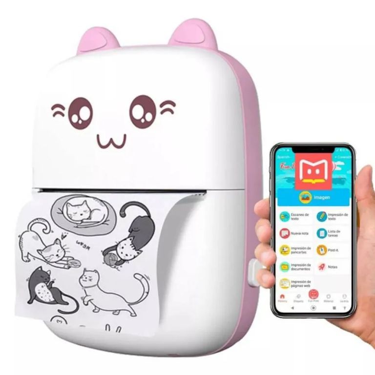 Mini Impresora Portátil Gatito Kawaii Bluetooth Térmica Sin Tinta