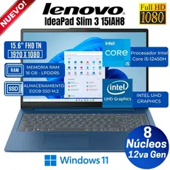LENOVO - IP SLIM 3 15IAH8 I5 12450H 16GB DDR5 512GB 15.6 FHD