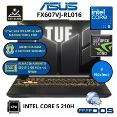 ASUS - Laptop TUF F16 FX607VJ-RL016 INTEL CORE 5-RAM 8 GB SSD 512 GB RTX 3050 con 6GB GDDR6
