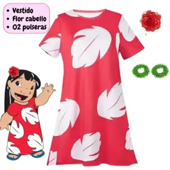 GENERICO - Vestido Lilo Stitch Rojo Niñas Importado - Talla 4 hasta 16