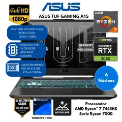 ASUS - Laptop AMD Ryzen 7 (TUF GAMING A15) RAM 16 GB SSD 512 GB 15.6" FHD IPS Windows 11 PRO