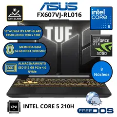 ASUS - Laptop TUF F16 FX607VJ-RL016 INTEL CORE 5-RAM 24 GB SSD 512 GB RTX 3050 con 6GB GDDR6