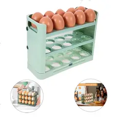 GENERICO - Organizador de huevos, 3 niveles con capacidad para 30 unidades -Verde