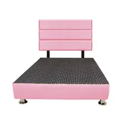 MUEBLES MACRUMO - Cama + Cabecera Moty con tela antifluida de 2Plz color Rosado