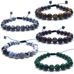 GENERICO - Mega Pack de Pulseras de Piedra 8 mm Regulables para Mujer y Hombre