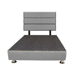MUEBLES MACRUMO - Cama + Cabecera Moty con tela antifluida de Queen color Gris Claro