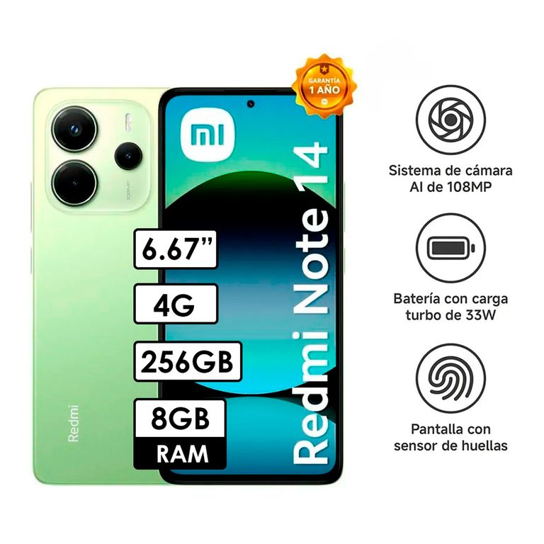 Celular Redmi Note 14 4G 8GB RAM/ 256GB Verde