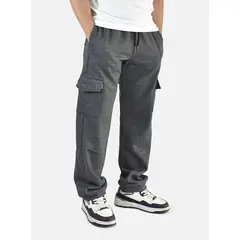 YONISTERS CLOTHING - Jogger Cargo Hombre de Franela Oversize Plomo