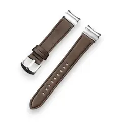 GENERICO - Correa Cuero Samsung Watch 4-5-6-7 Huawei 20mm Plata-MARRON Oscuro