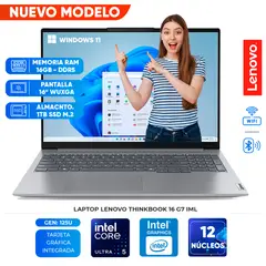 LENOVO - Laptop ThinkBook 16 G7 IML, Core Ultra 5 125U, 16GB DDR5, 1TB SSD, 16" WUXGA IPS
