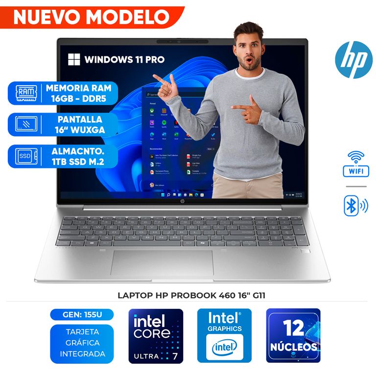 Laptop Probook 460 G11, CORE ULTRA 7 155U, 16GB DDR5, 1TB SSD, 16" LCD LED WUXGA UWVA
