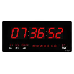 PENTHA - Reloj Digital de Pared 46 x 22 cm Fecha, Hora y Temperatura Rojo Led