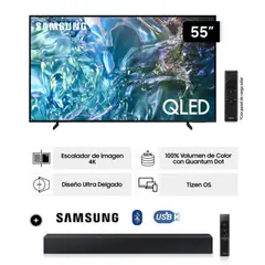 SAMSUNG - Televisor 55” QLED 4K Tizen Os Smart Tv QN55Q60DAGXPE + SOUNDBAR