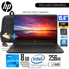 HP - Laptop 250 G9 Intel Celeron N4500 8GB RAM 256GB SSD 15.6" Pulg. HD (A12FJLA#ABM)-Plomo Oscuro