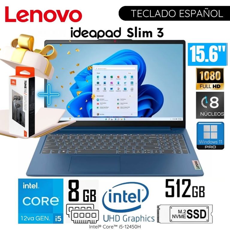 Laptop Ideapad Slim 3 15IAH8 Intel Core i5-12450H 8GB RAM 512GB SSD 15.6" FHD + Regalo