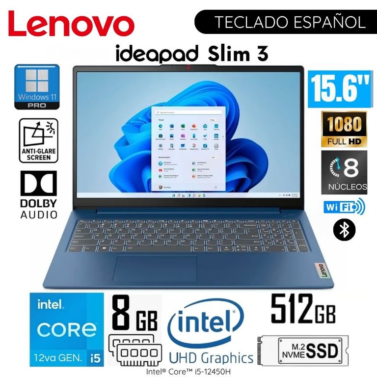Laptop Ideapad Slim 3 15IAH8 Intel Core i5-12450H 8GB RAM 512GB SSD 15.6" FHD - 83ER001CLM