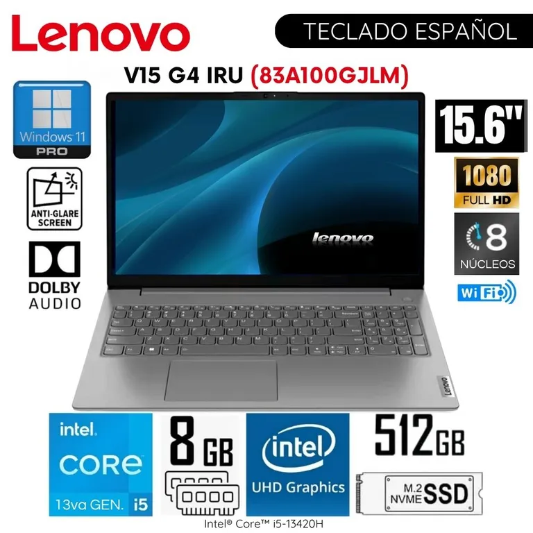 Laptop V15 G4 IRU Intel Core i5-13420H 8GB RAM 512GB SSD 15,6″ FHD 83A100GJLM WIN 11