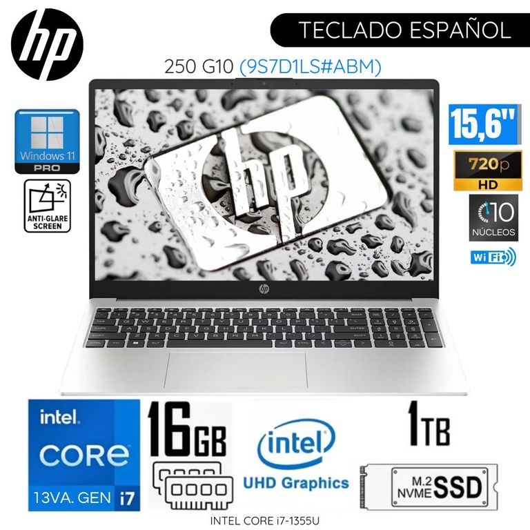 Laptop 250 G10 Intel Corei7-1355U 16GB RAM 1TB SSD 15.6" HD Silver Win11 - 9S7D1LS