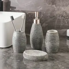 GENERICO - Set de baño Dispensador Portacepillo Vaso Jabonera Ceramica 4 piezas