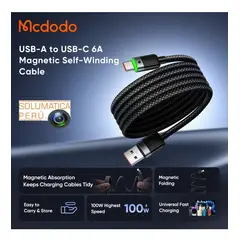 MCDODO - Cable USB Tipo C 100W 6A - Magnetizado Antienredos -