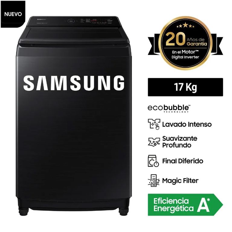 LAVADORA ECOBUBBLE 17KG WA17CG6441BVPE Negro