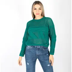 JAROLA - Chompa Cerrada Tejida Calada Olivia