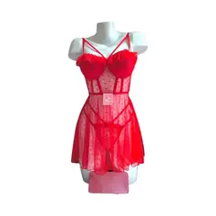 GENERICO - BABYDOLL DE ENCAJE LENCERÍA SEXY CON MEDIAS