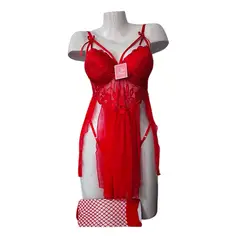 GENERICO - BABYDOLL DE ENCAJE LENCERÍA SEXY CON MEDIAS