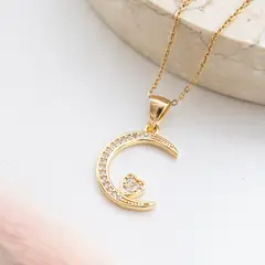 CLEO JOYAS & ACCESORIOS - Collar Heart Luna Dorado Acero