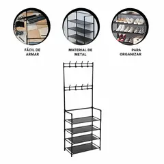 RYBIU IMPORT - Pack2 Zapatera de 4 Pisos en Negro Y+Banderitas Adhesivas