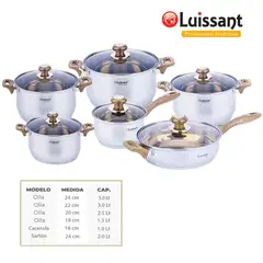 LUISSANT - JUEGO DE OLLAS EN ACERO INOXIDABLE 12 Pzas