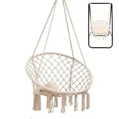 INSPIRA MARKET - Silla Hamaca Colgante Tejida Terraza Jardín Blanco Cremoso