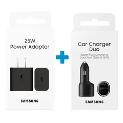 SAMSUNG - Cargador 25W Adaptador + Cargador de auto Dual 25W para S21 FE