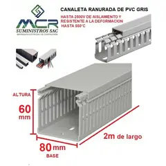 GENERICO - CANALETA DE PVC GRIS PARA CABLES DE 80mm BASE X 60MM ALTURA X 2m LARGO