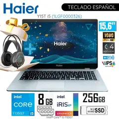 HAIER - Laptop Y15T I5 Intel Corei5-1135G7 8GB RAM 256GB SSD 15.6"  FHD Intel Iris Xe + Audífono Gamer