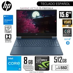 HP - Laptop Gamer Victus 15-fa0021la Intel Corei5-12450H 8GB RAM 512GB SSD 15.6" FHD